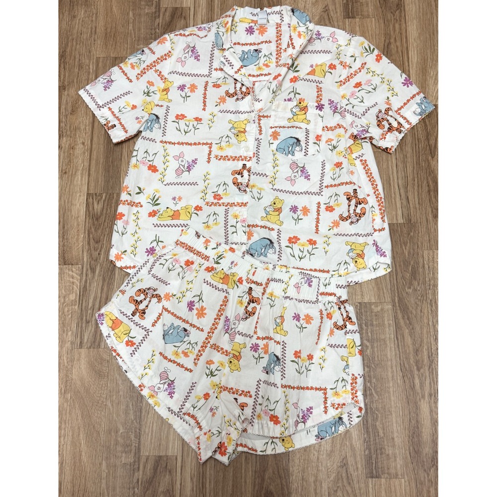 Old Navy Disney Winnie the Pooh Cotton Pajama Set Shorts Top White Floral Small